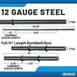 US Weight Adjustable Weight Set with Two Dumbbell Bars and Full 5 Ft Bar