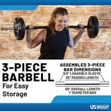 US Weight 54 Pound Adjustable Weight Set with Barbell, Dumbbells, and Kettlebell Handle – Versatile Exercise Equipment for Home Gym Workouts